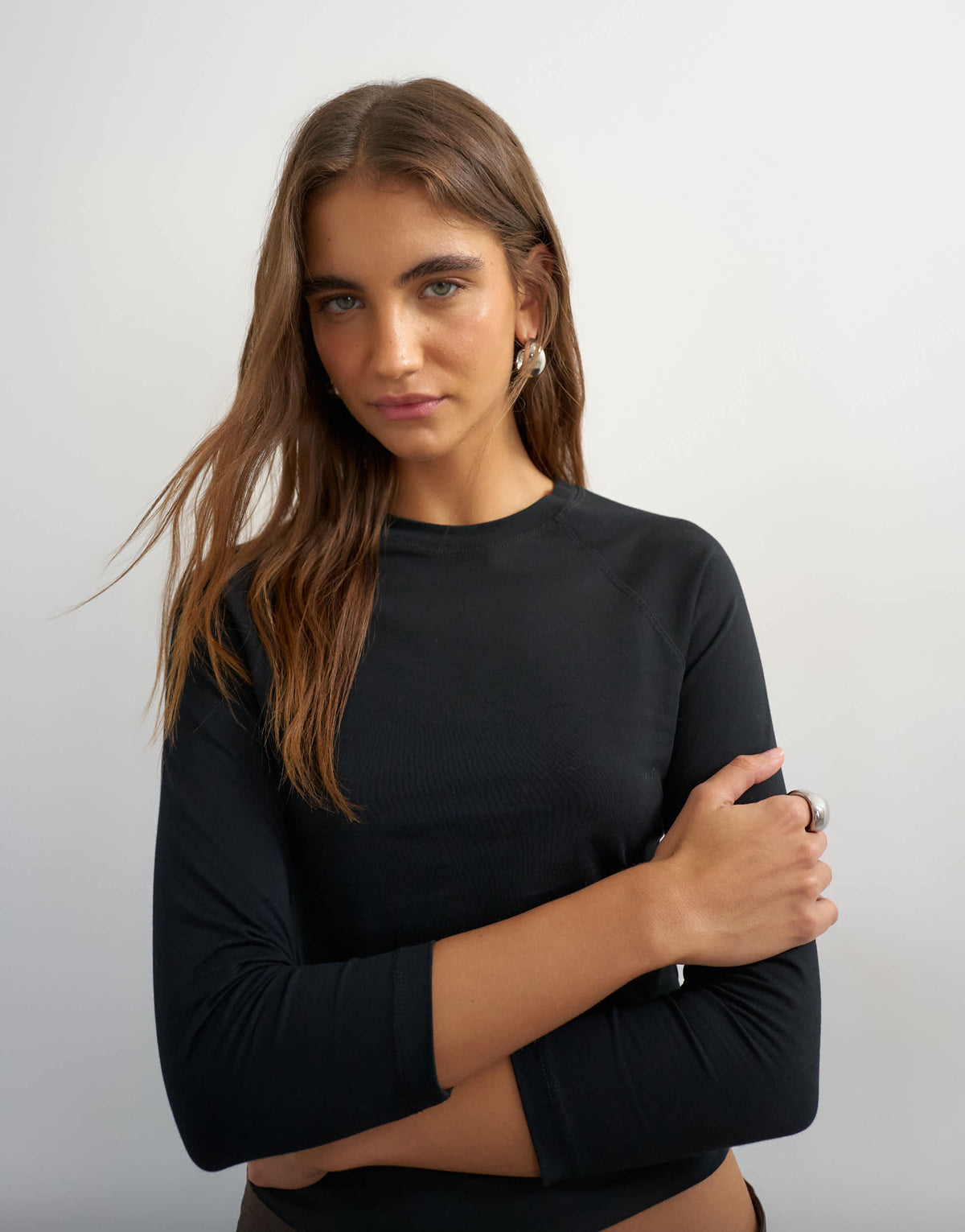 Topshop crop sleeve clean raglan top in black
