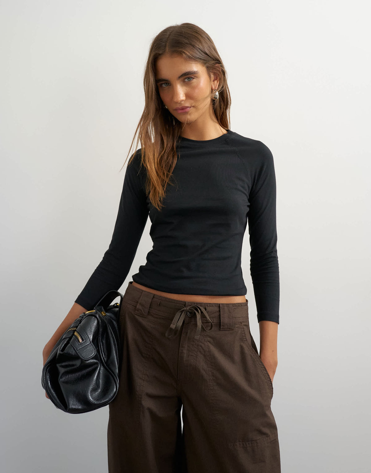Topshop crop sleeve clean raglan top in black