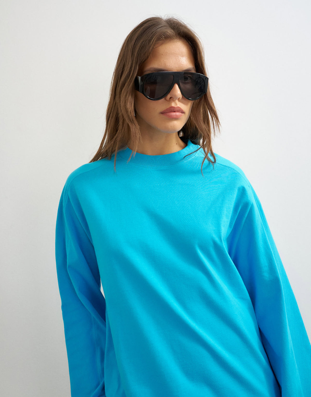 Topshop seamed detail long sleeve skater top in turquoise 