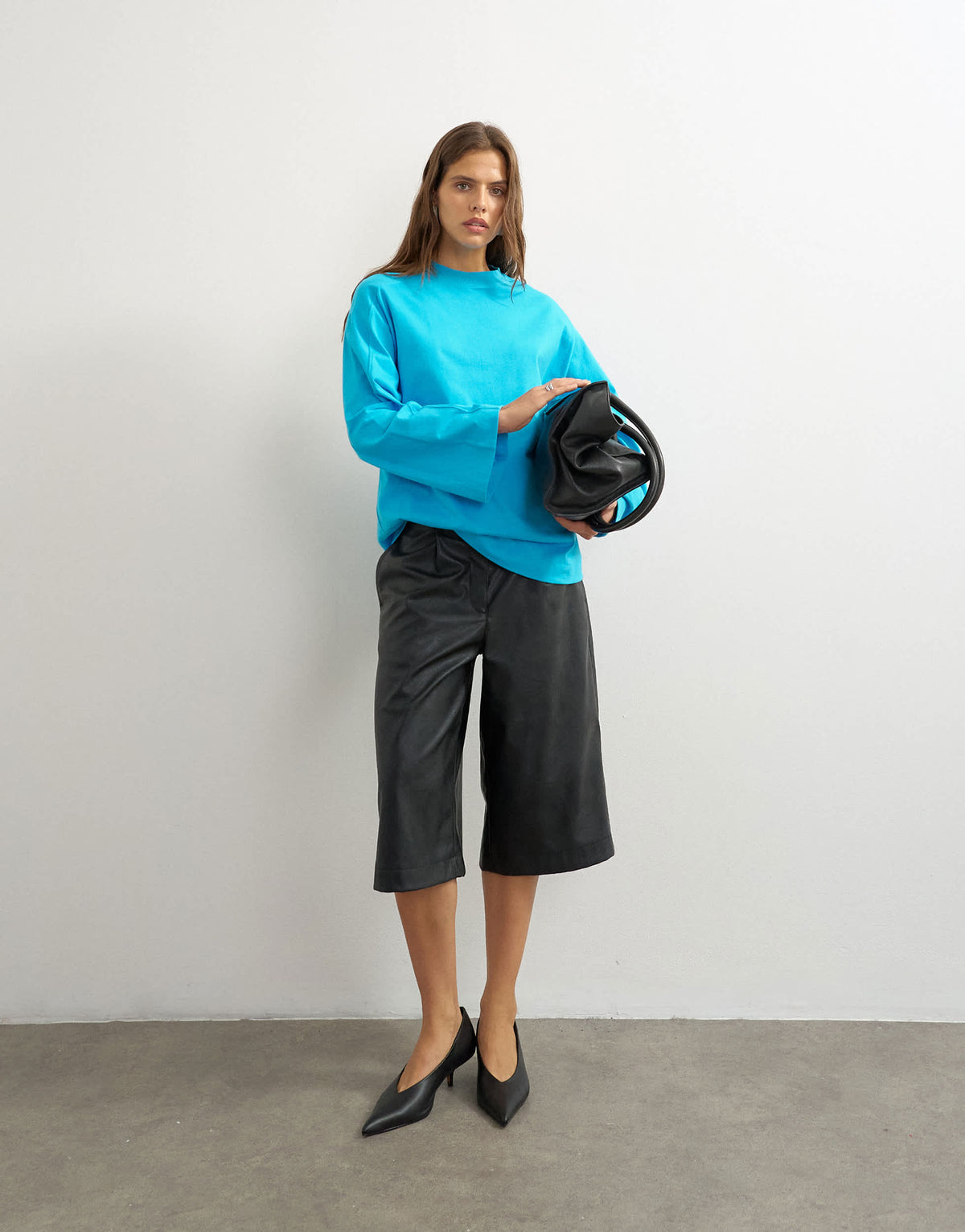Topshop seamed detail long sleeve skater top in turquoise 