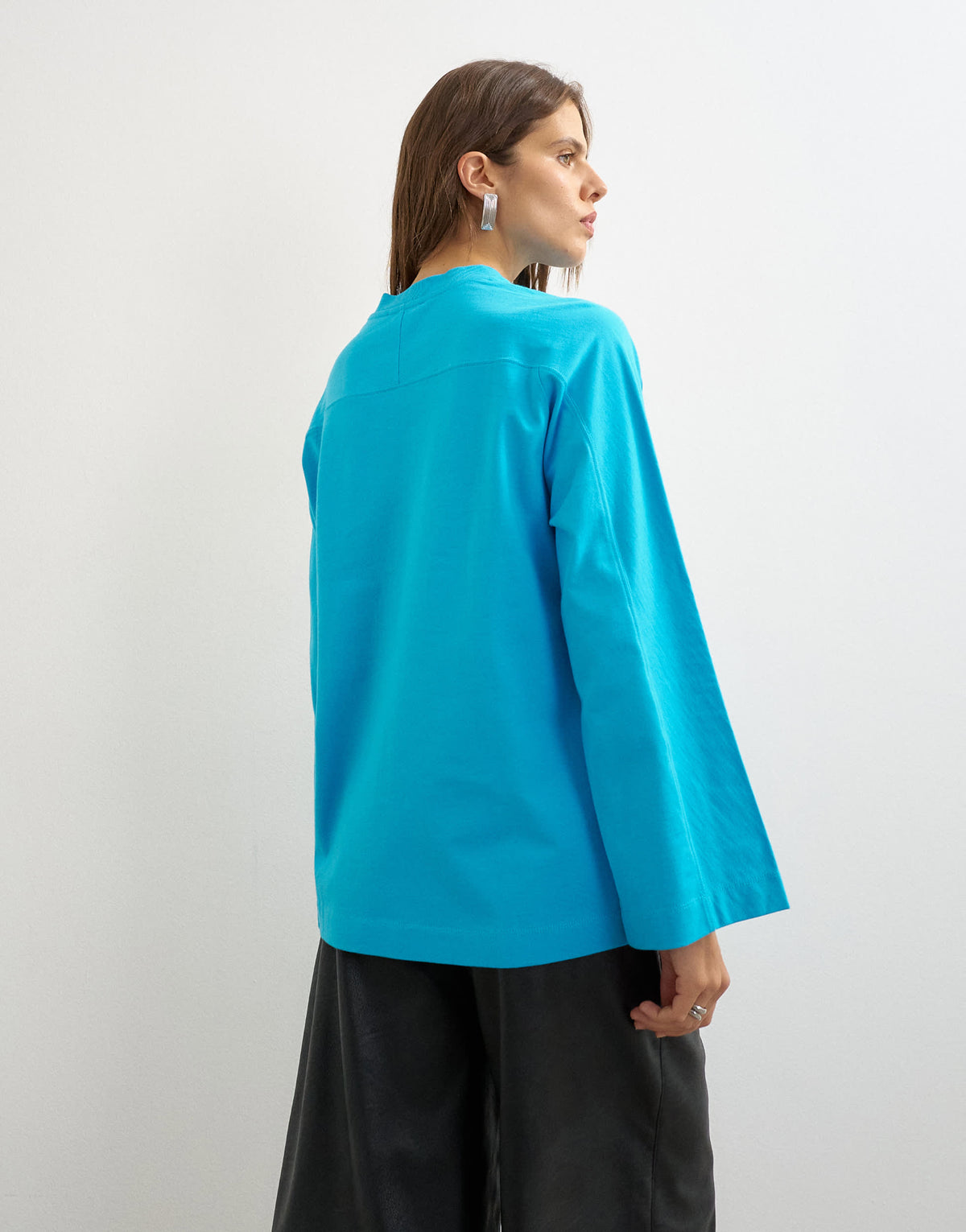Topshop seamed detail long sleeve skater top in turquoise 