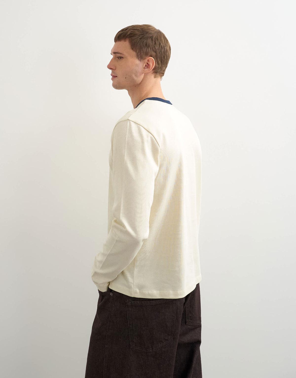 Topman classic fit crop long sleeve ringer t-shirt in ecru