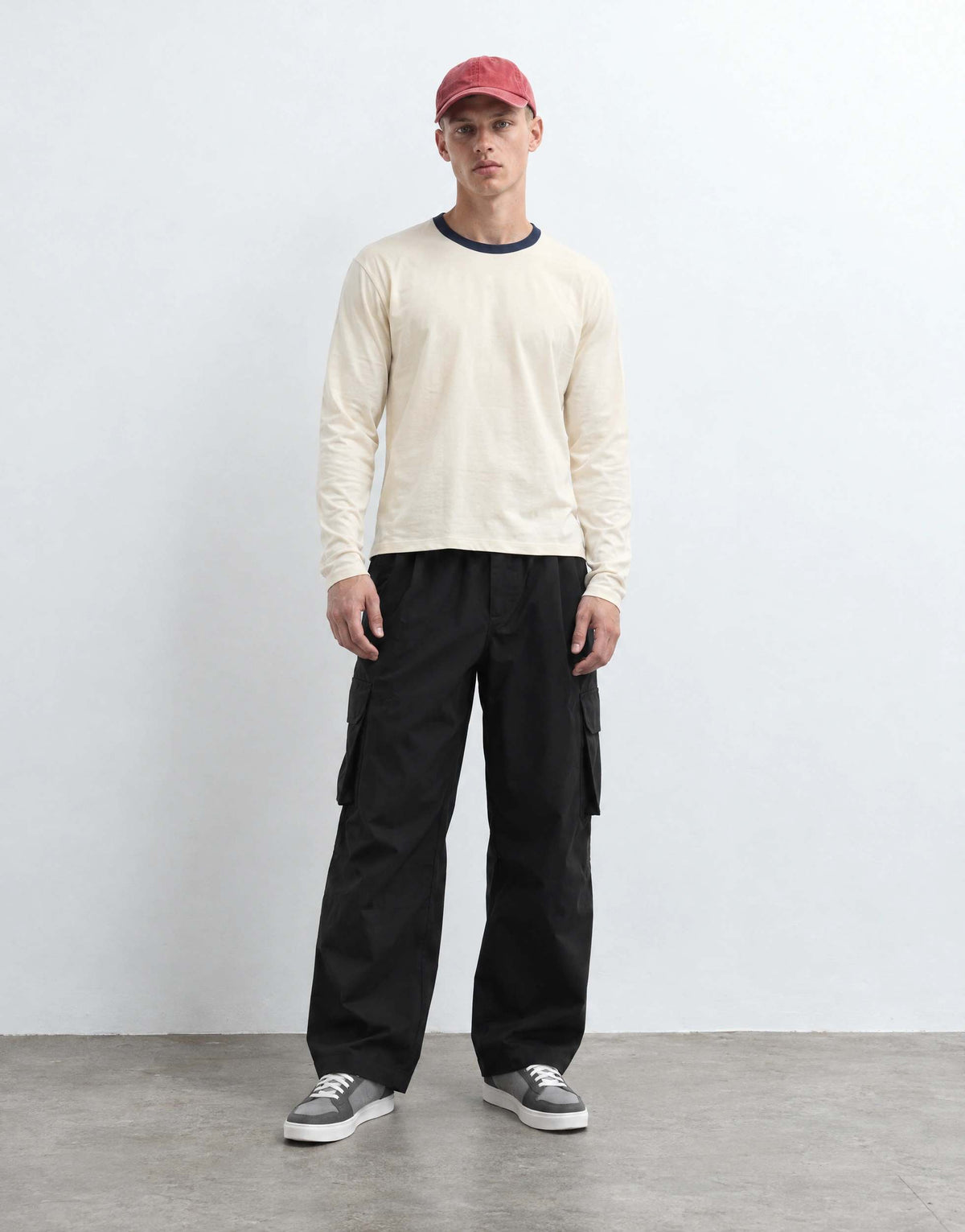 Topman classic fit crop long sleeve ringer t-shirt in ecru