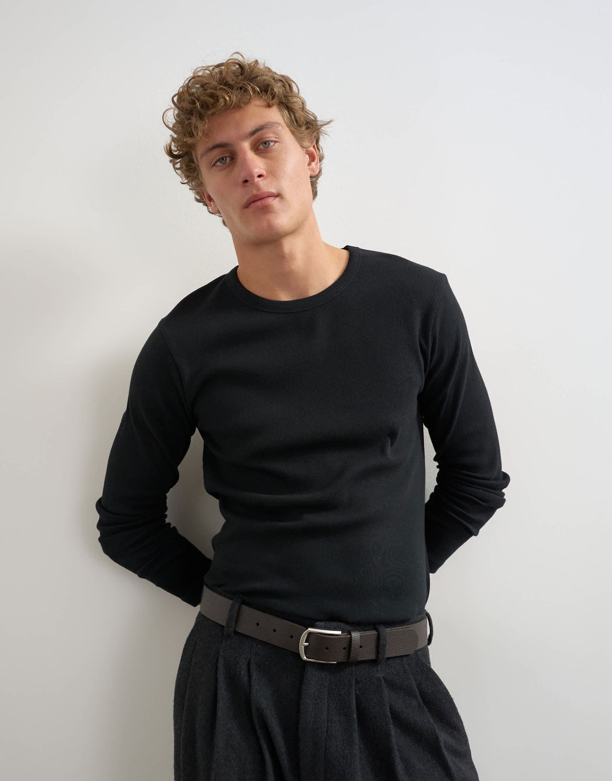 Topman slim fit rib long sleeve t-shirt in black