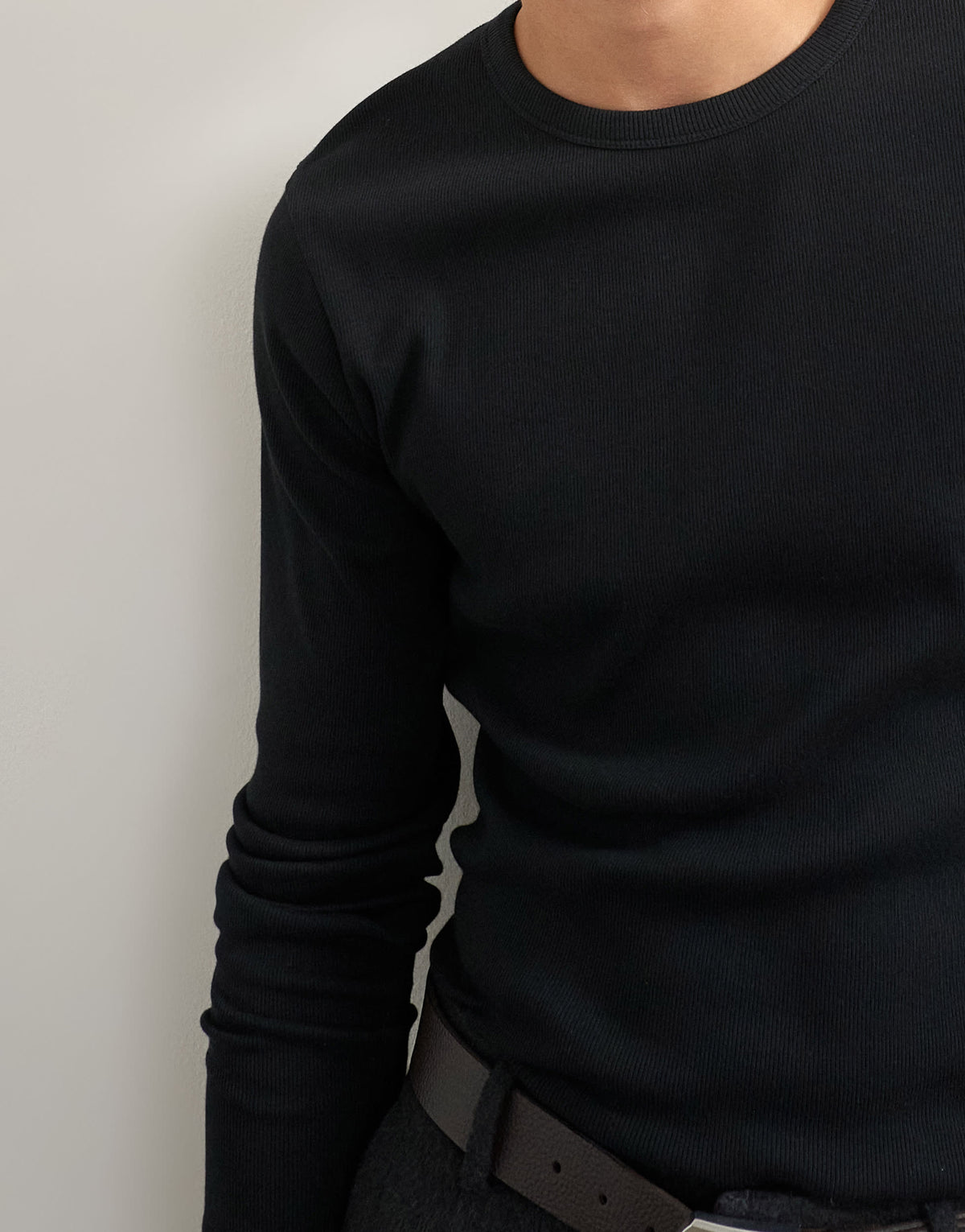 Topman slim fit rib long sleeve t-shirt in black