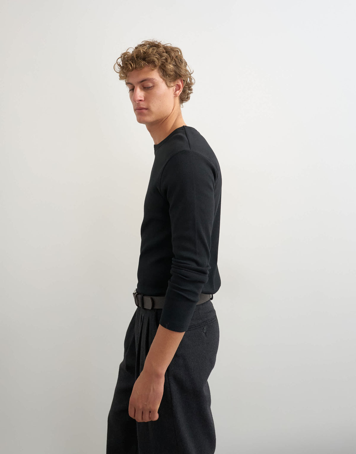 Topman slim fit rib long sleeve t-shirt in black