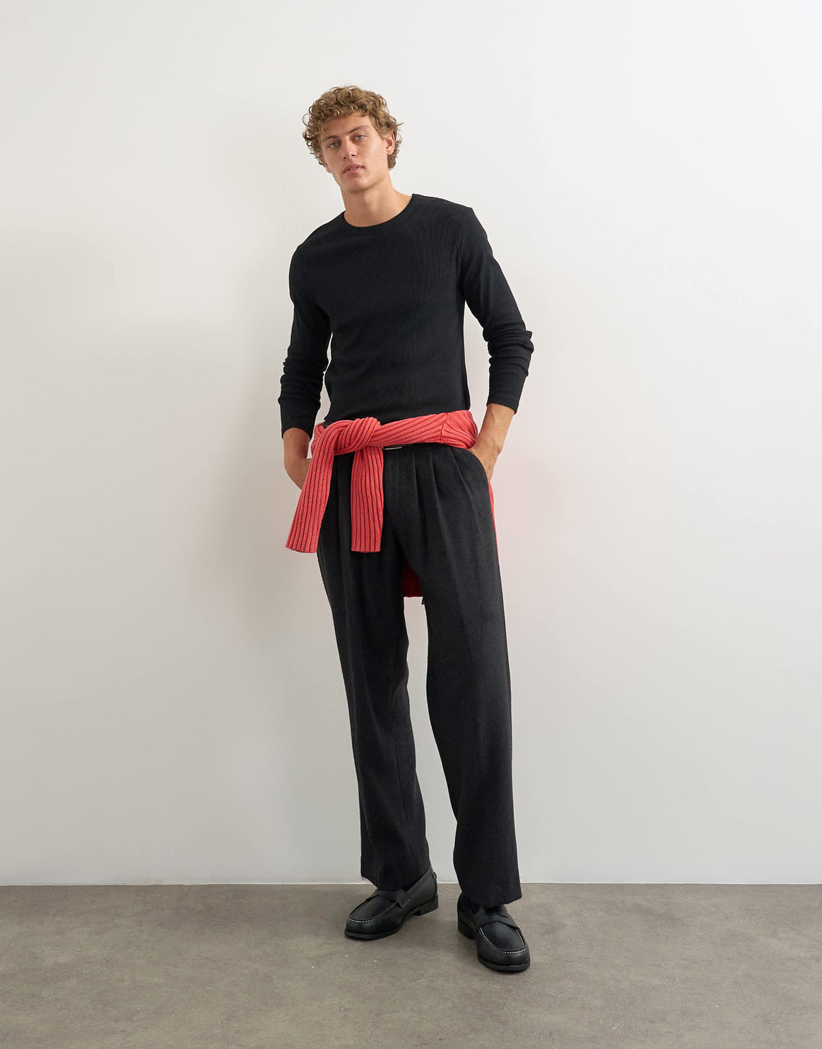 Topman slim fit rib long sleeve t-shirt in black