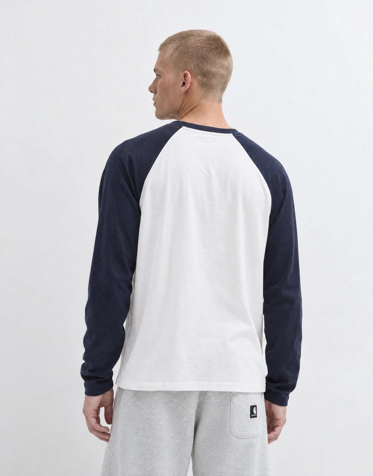 Topman relaxed fit crop long sleeve raglan t-shirt in navy & white