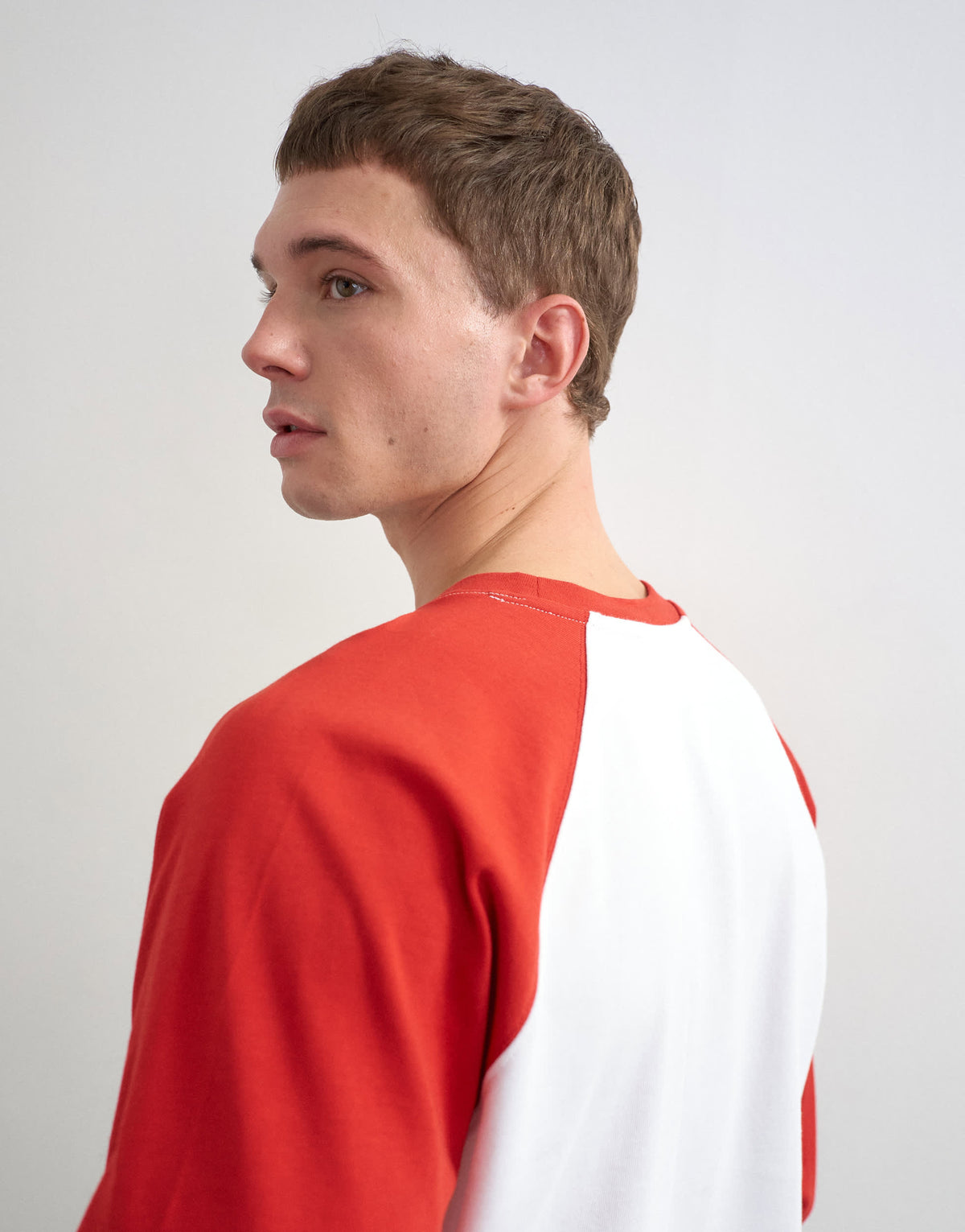 Topman relaxed fit crop long sleeve raglan t-shirt in red & white
