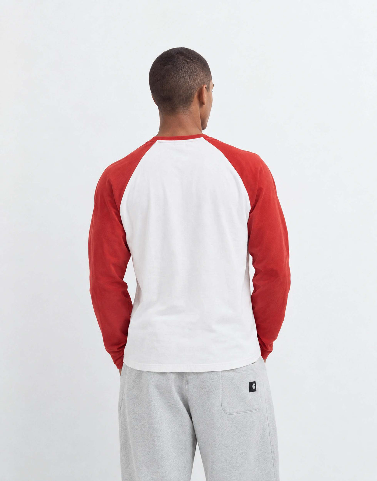 Topman relaxed fit crop long sleeve raglan t-shirt in red & white
