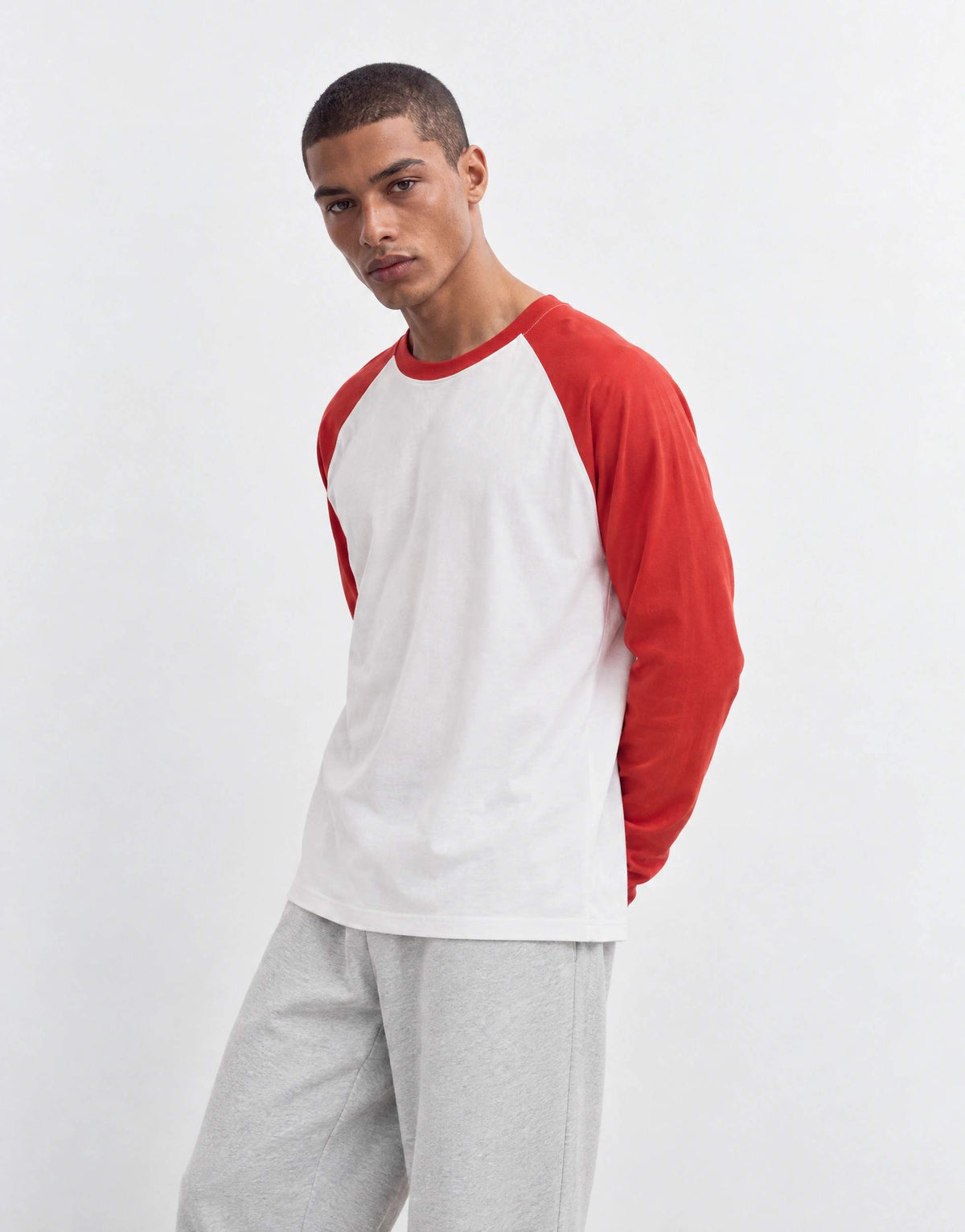 Topman relaxed fit crop long sleeve raglan t-shirt in red & white