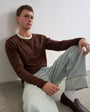 Topman classic fit crop long sleeve ringer t-shirt in brown