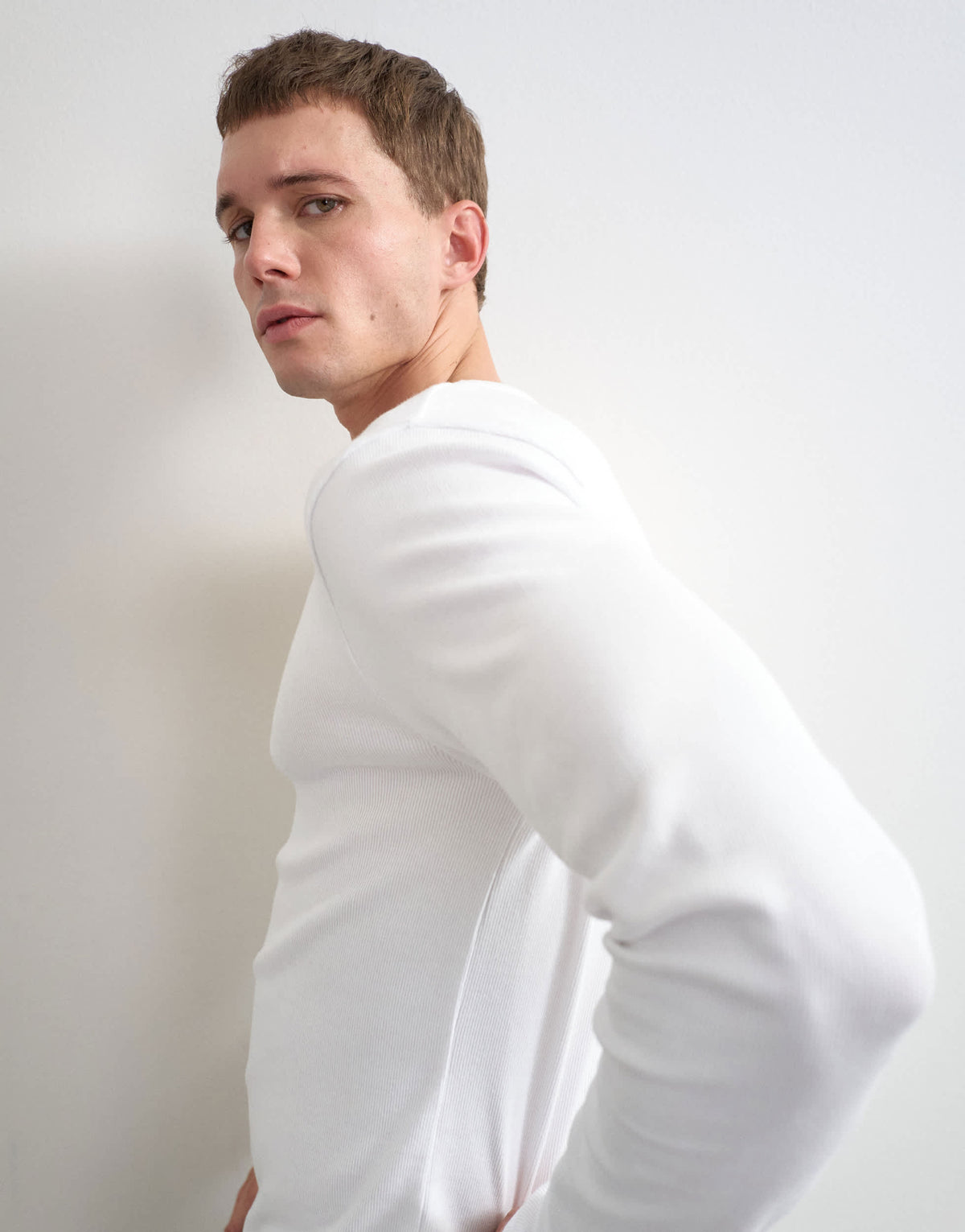 Topman slim fit rib long sleeve t-shirt in white
