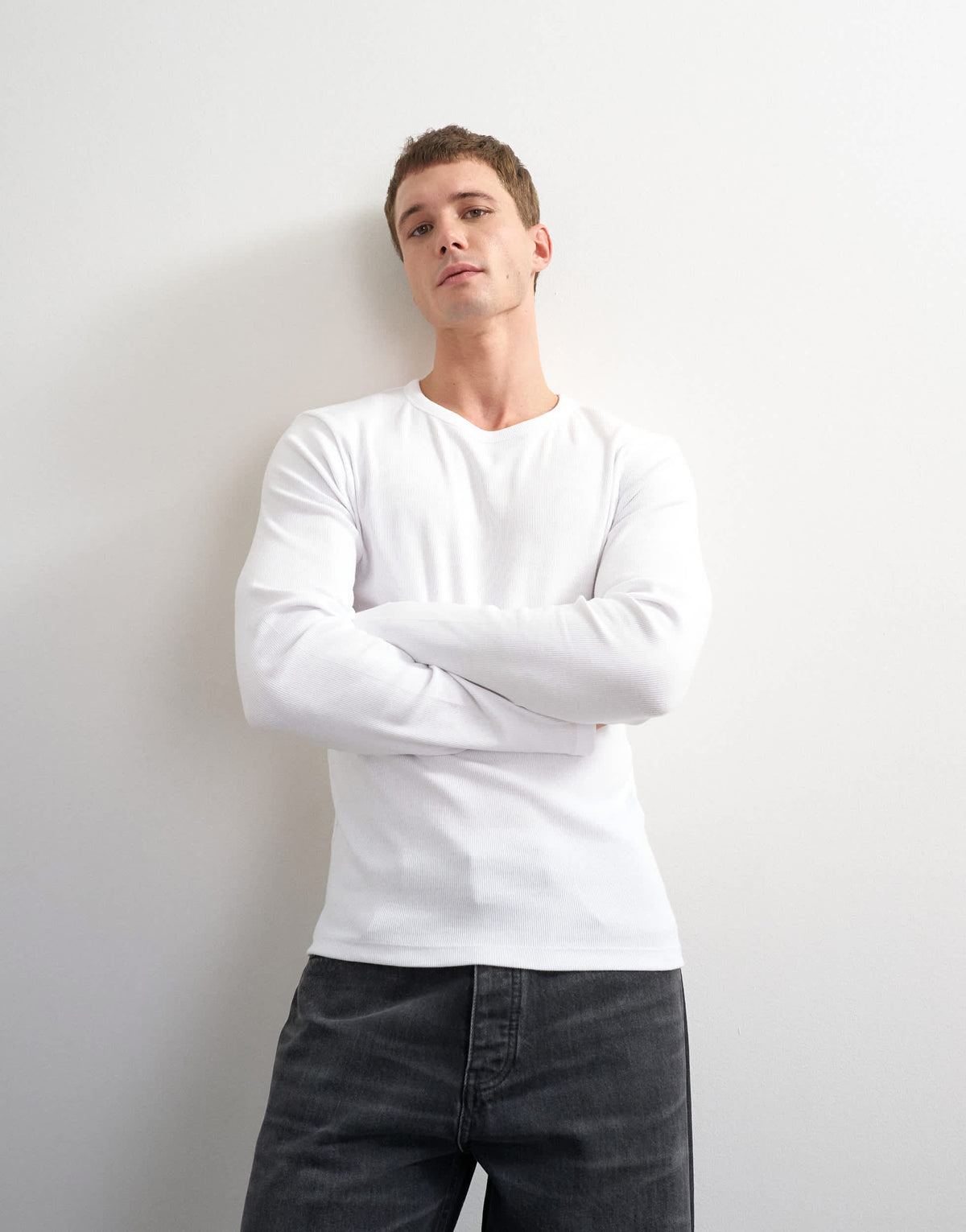 Topman slim fit rib long sleeve t-shirt in white