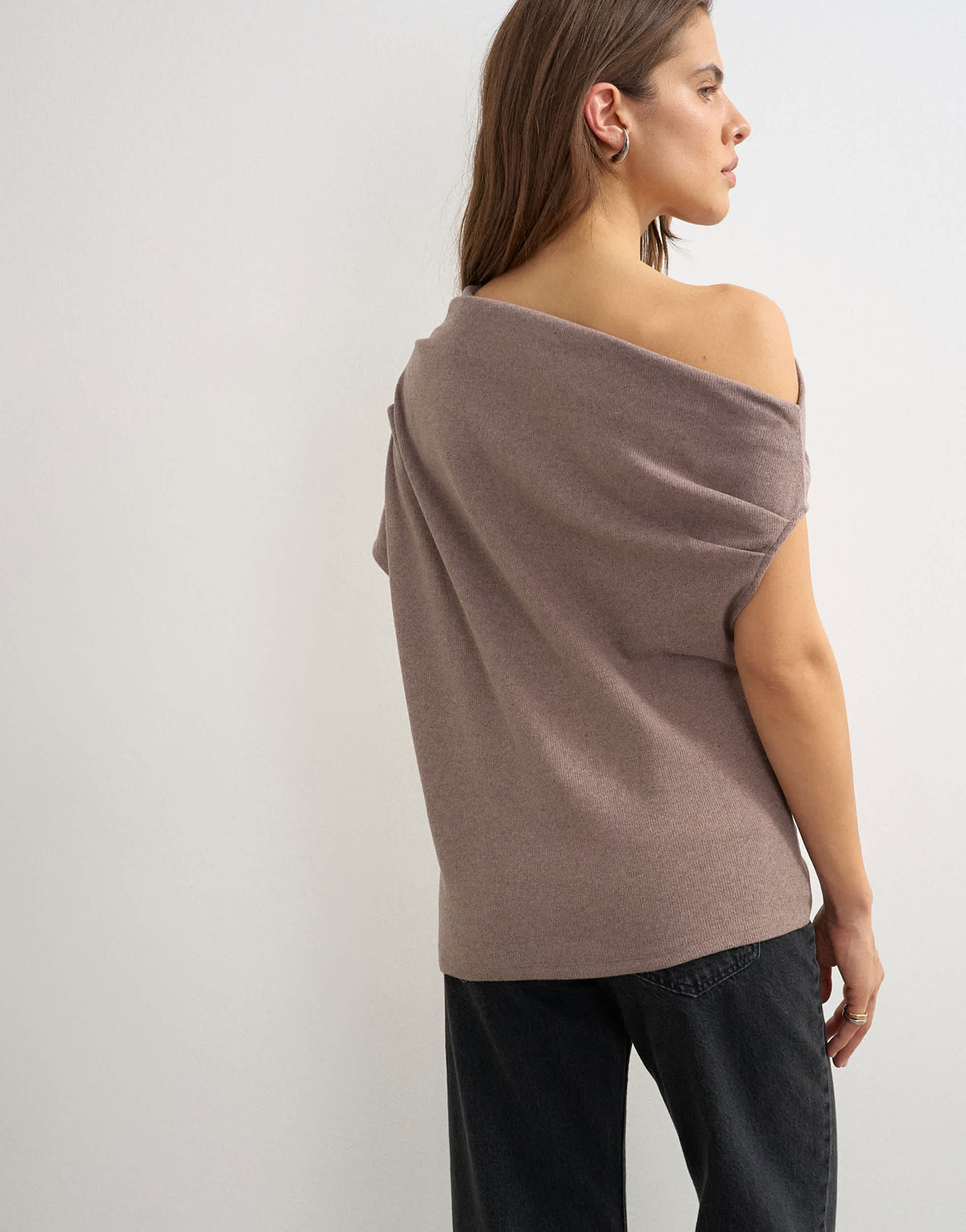 Topshop soft touch fallen shoulder top in oat