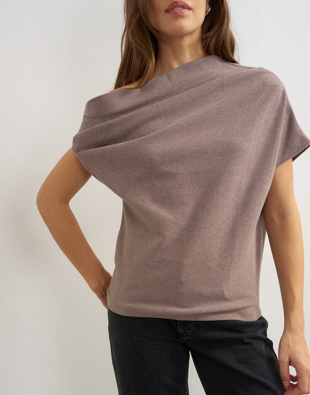 Topshop soft touch fallen shoulder top in oat