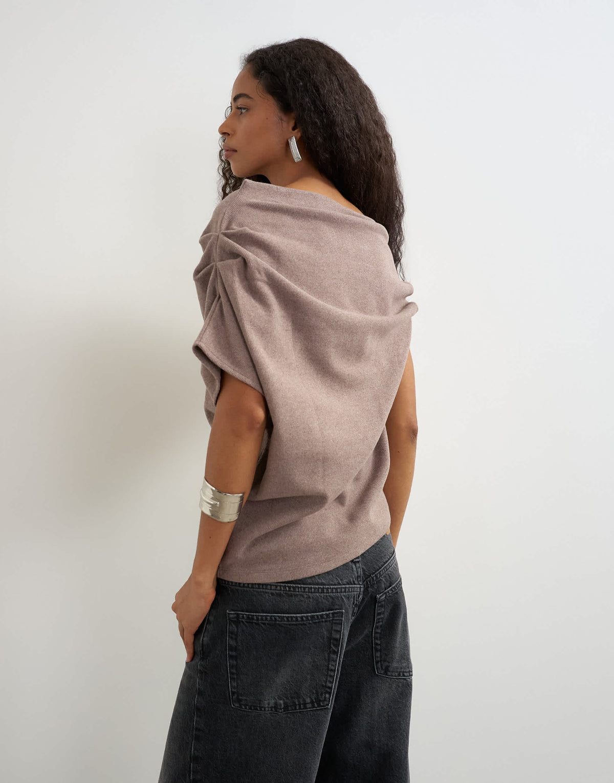 Topshop soft touch fallen shoulder top in oat
