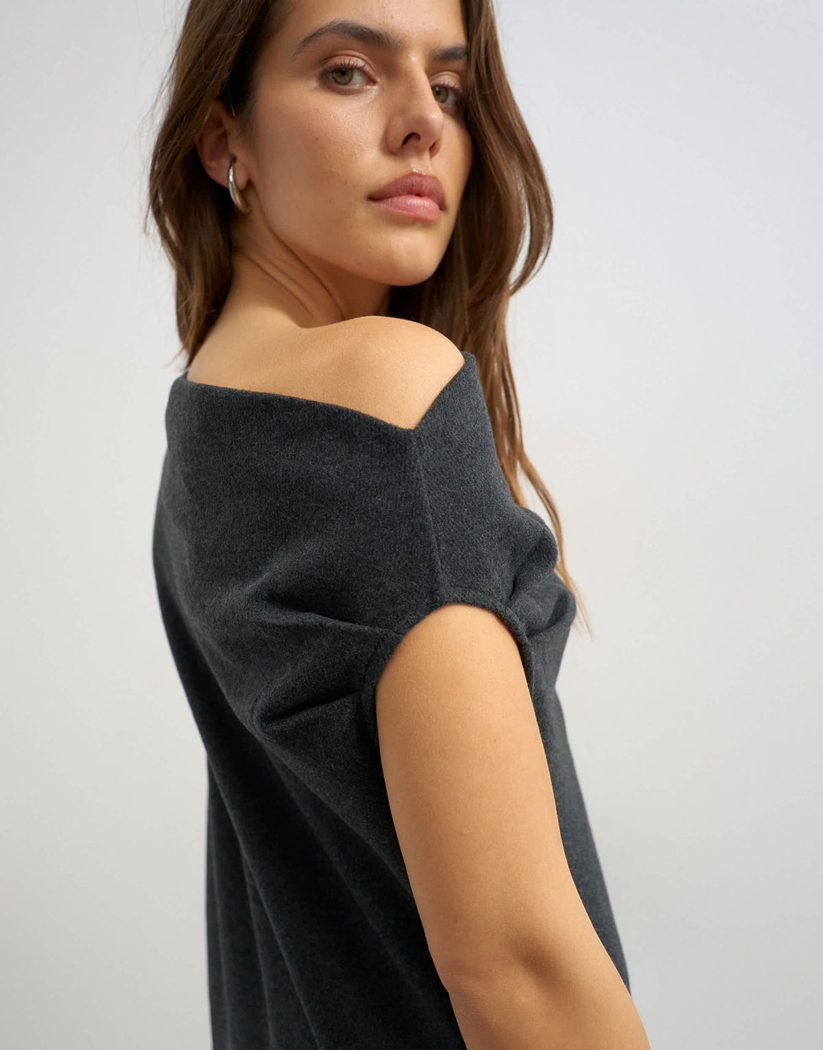 Topshop soft touch fallen shoulder top in charcoal
