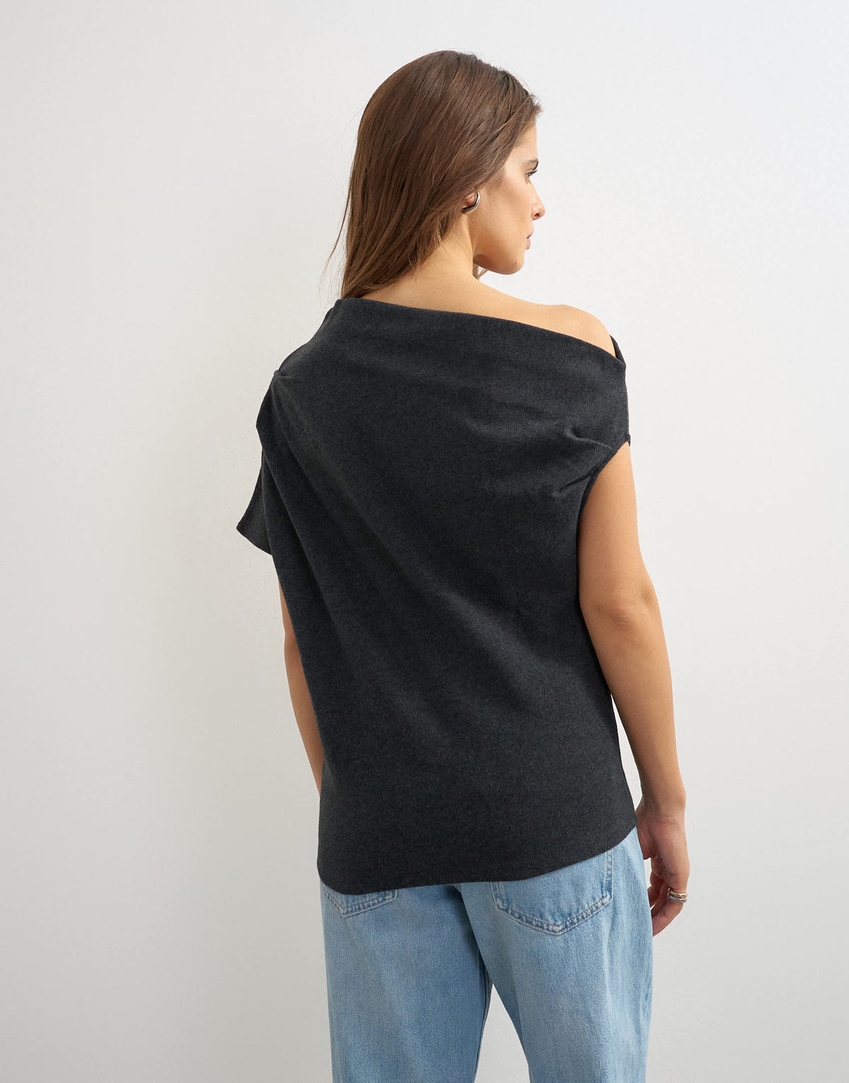 Topshop soft touch fallen shoulder top in charcoal