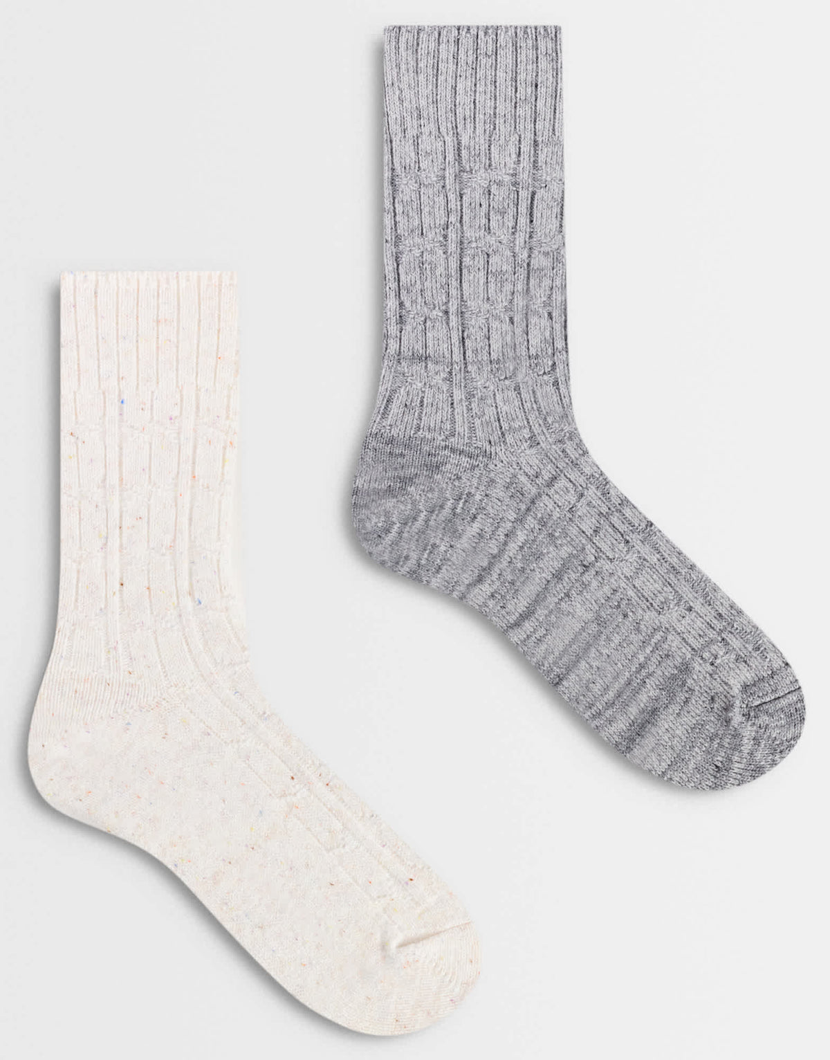 Topshop 2pk cable knit cosy socks in off white and grey nepp