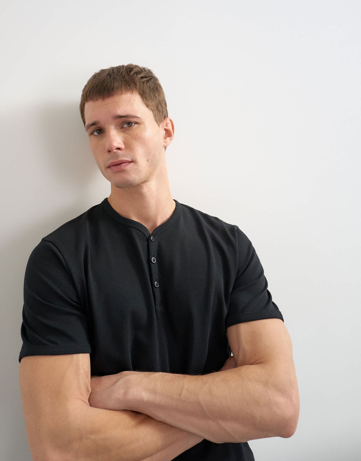 Topman classic fit henley with bound placket in black