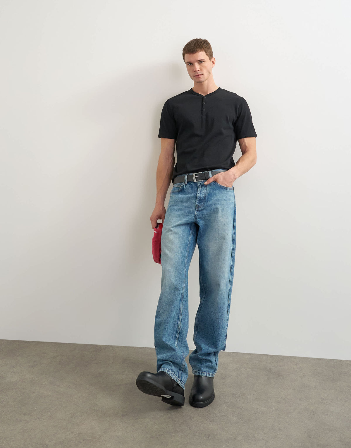 Topman classic fit henley with bound placket in black