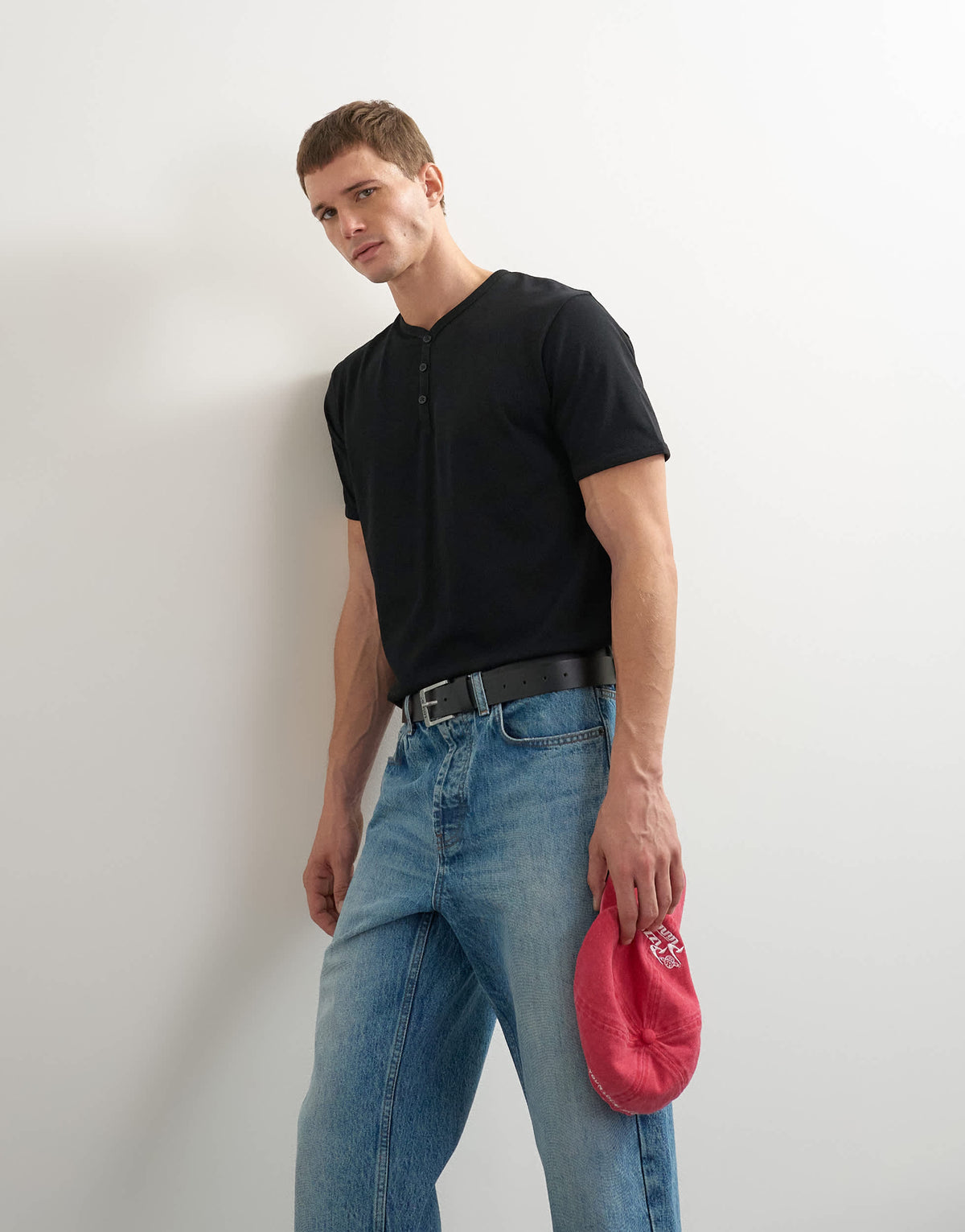 Topman classic fit henley with bound placket in black