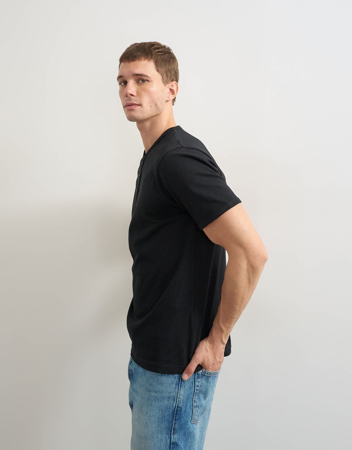 Topman classic fit henley with bound placket in black