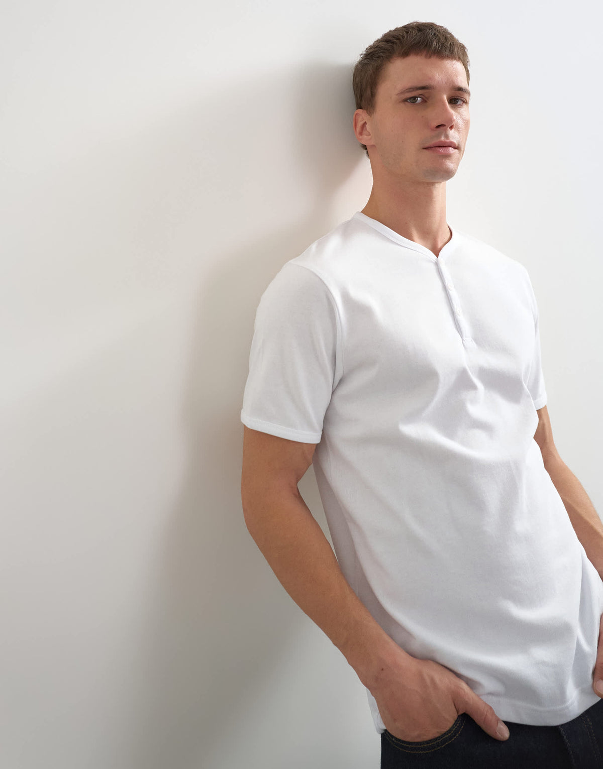 Topman classic fit henley with bound placket in white