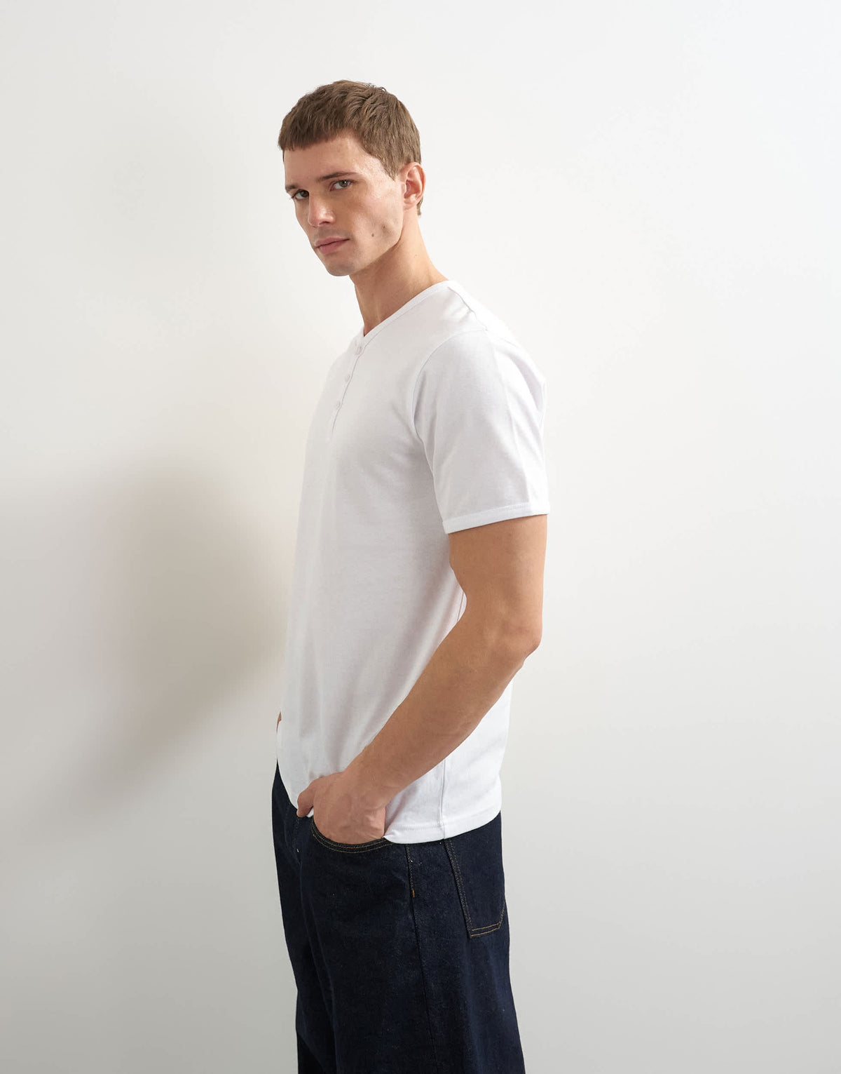 Topman classic fit henley with bound placket in white