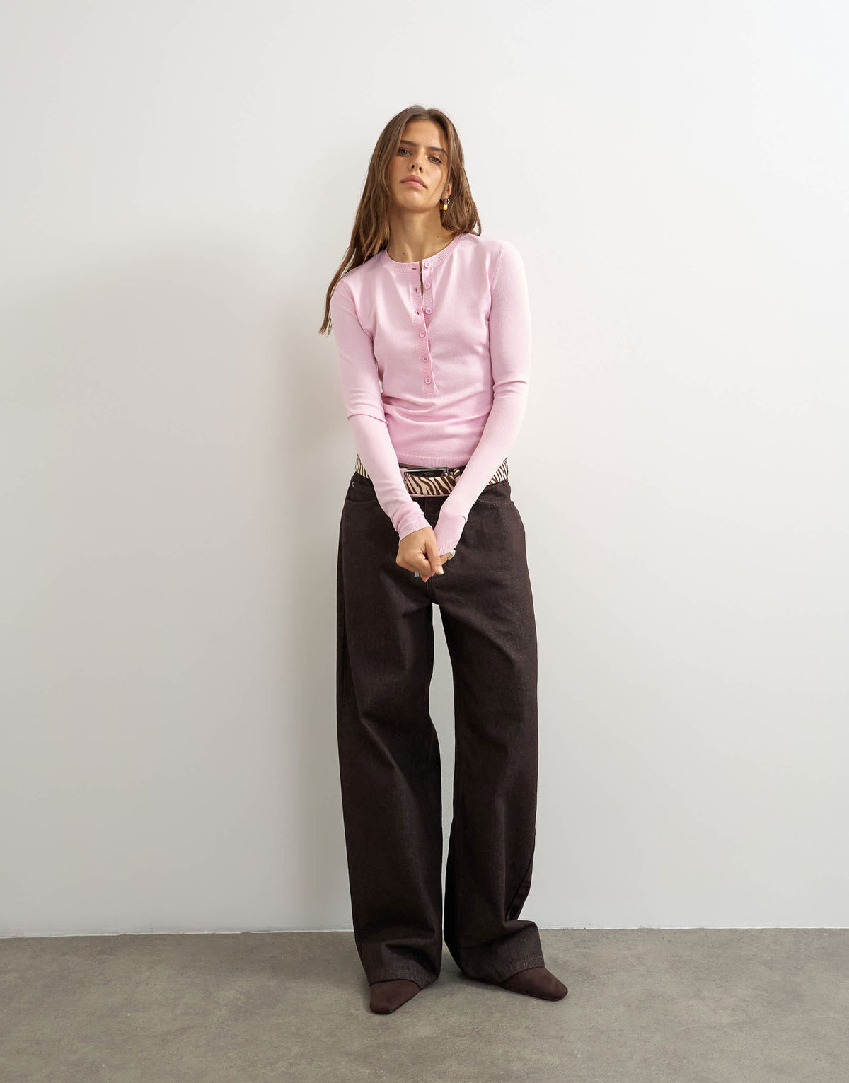 Topshop knitted henley top in soft pink