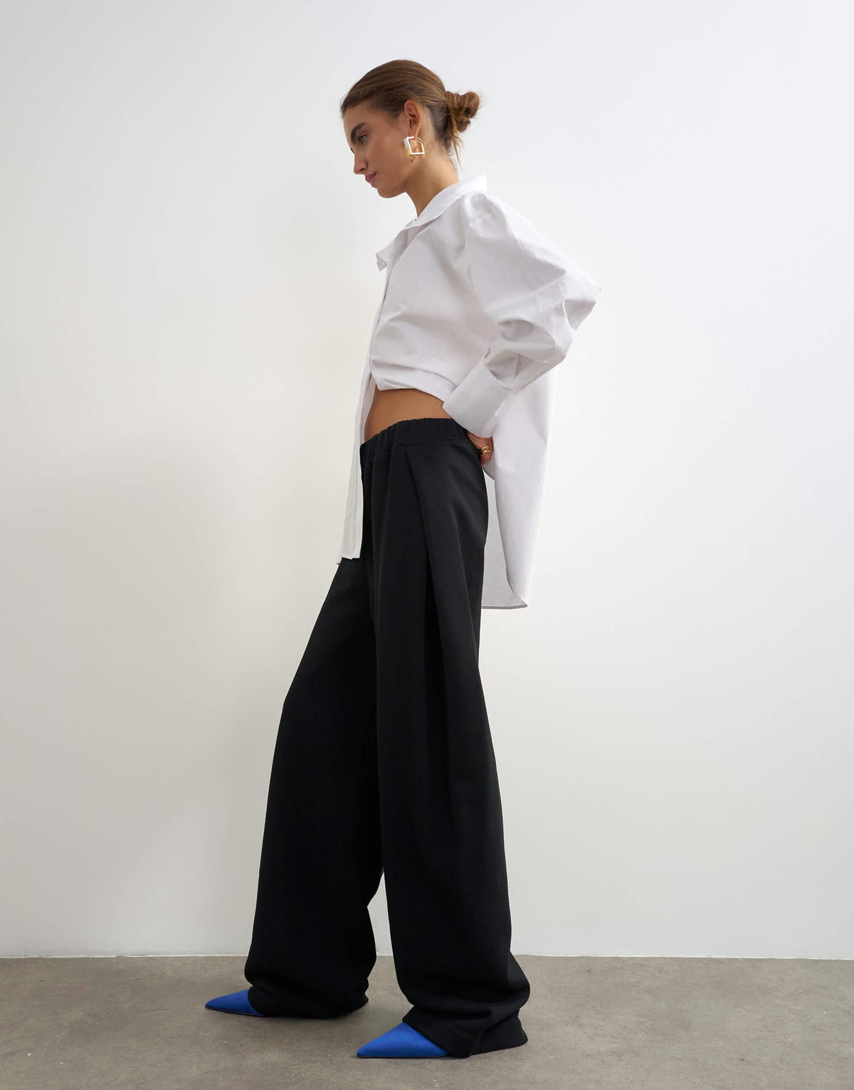 Topshop high waisted pleated joggers in black