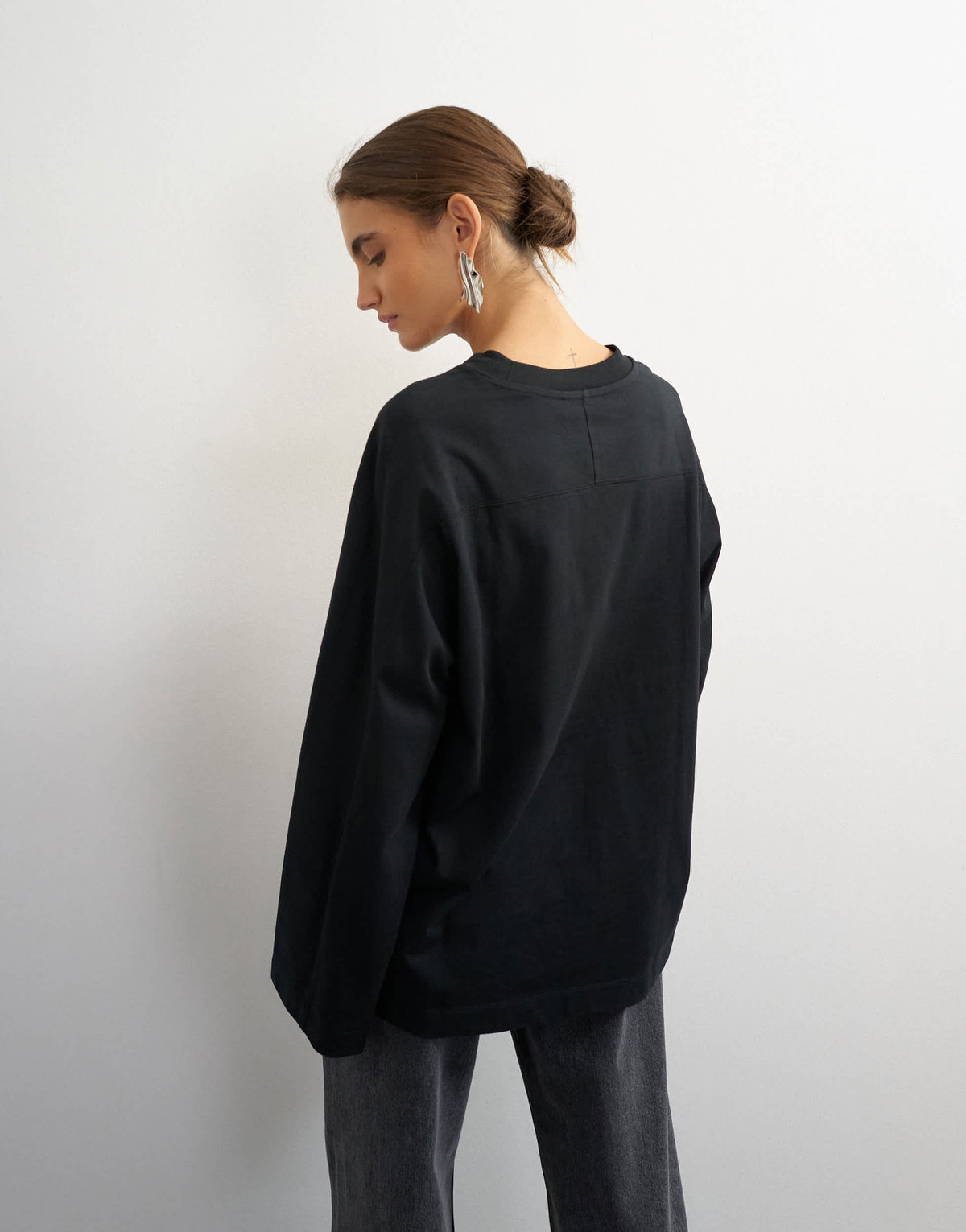 Topshop seamed detail long sleeve skater top in black