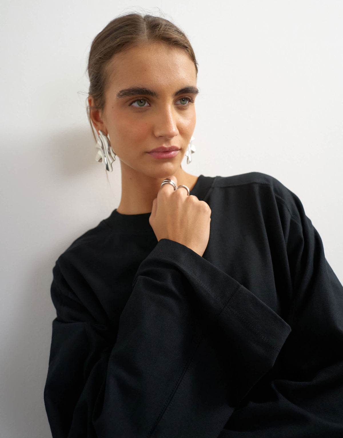Topshop seamed detail long sleeve skater top in black