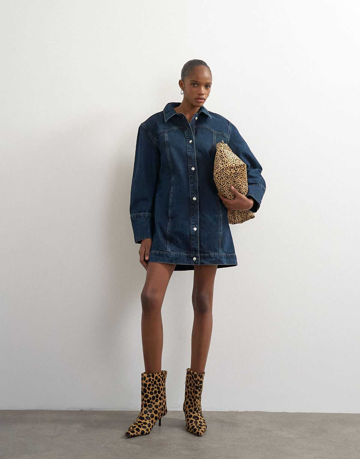 Topshop 80's extreme shoulder western dress in dark rinse