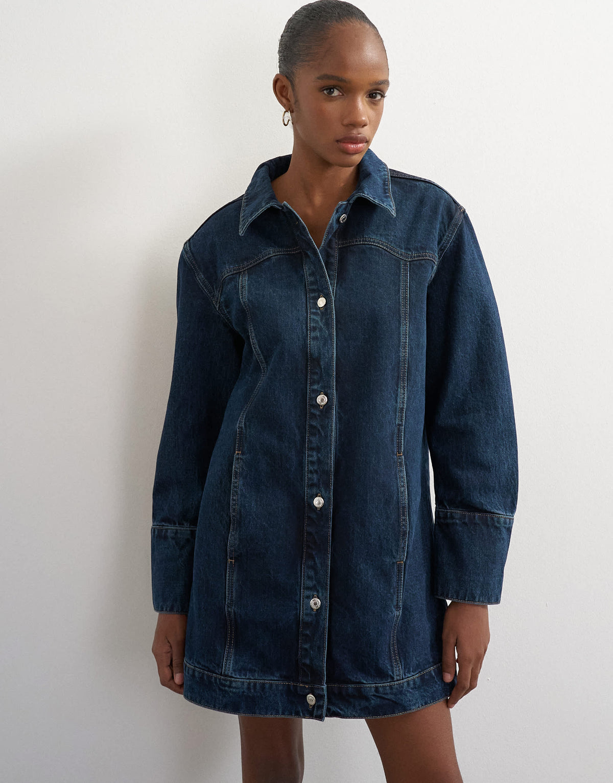 Topshop 80's extreme shoulder western dress in dark rinse