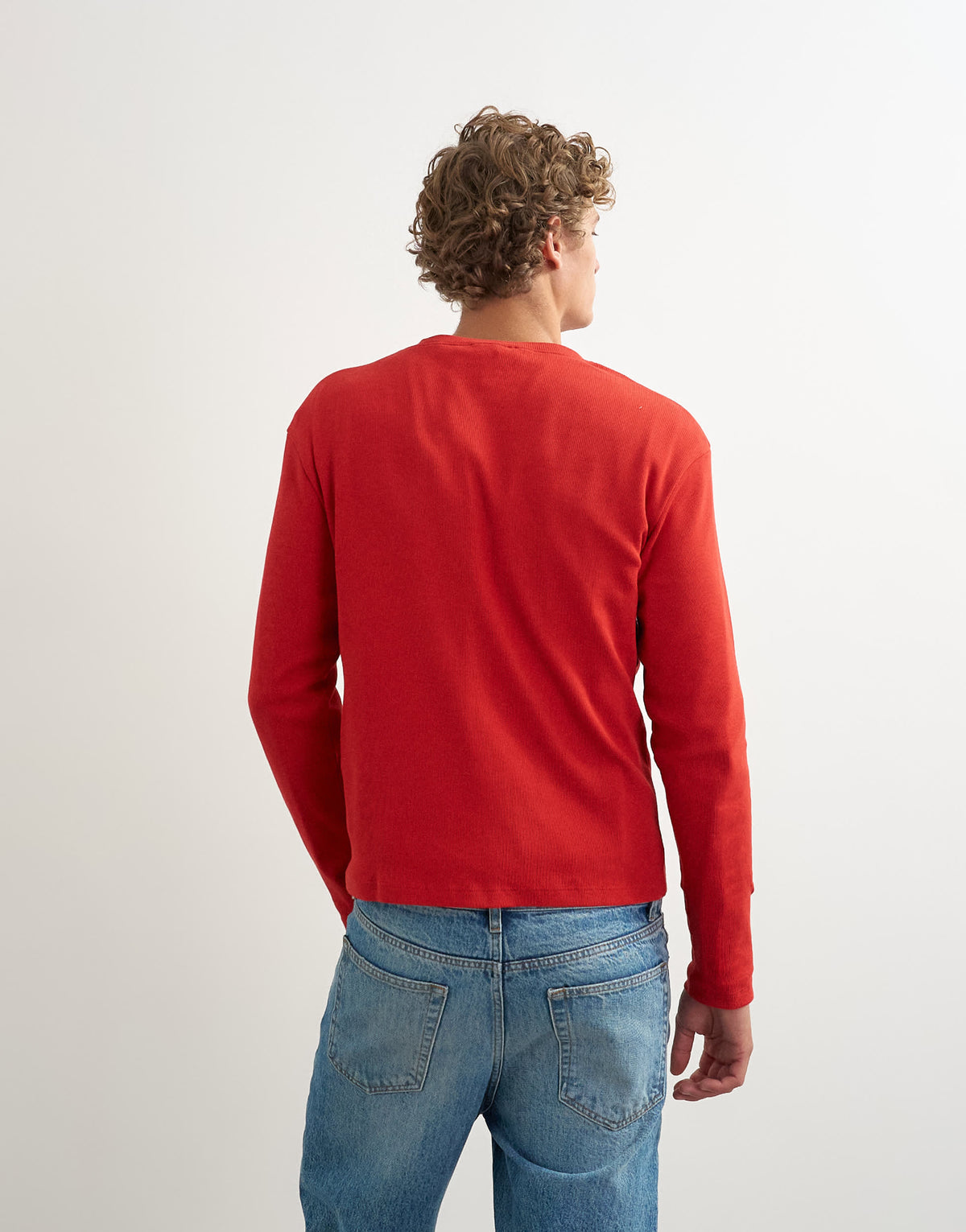 Topman slim fit long sleeve rib henley t-shirt in red