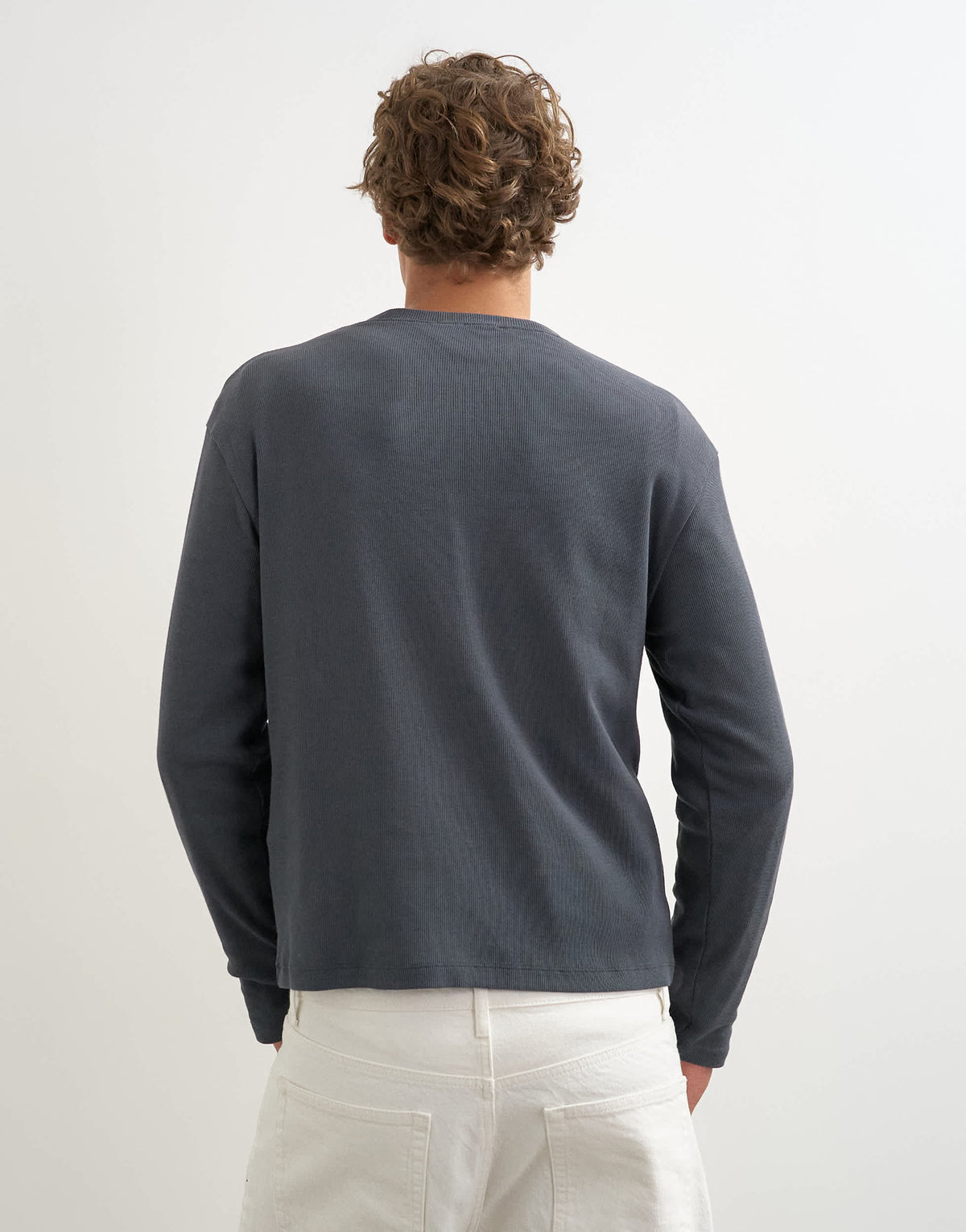 Topman slim fit long sleeve rib henley t-shirt in charcoal