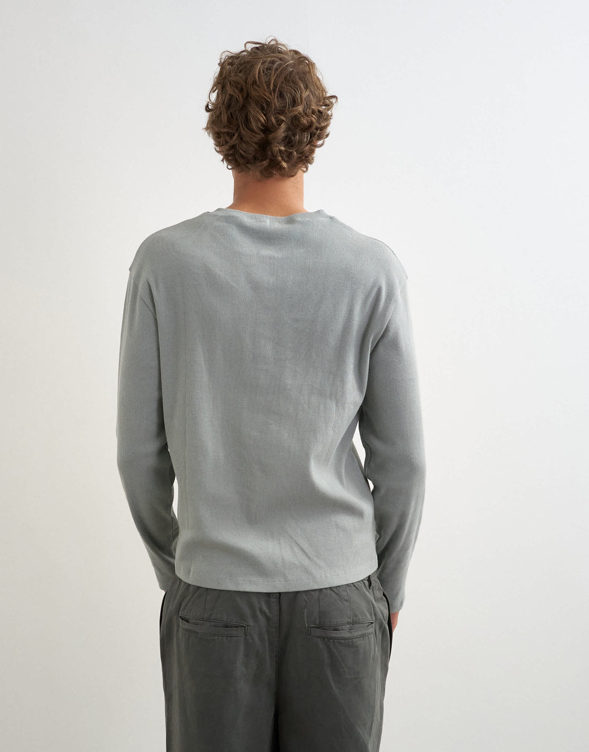 Topman slim fit long sleeve rib henley t-shirt in light grey