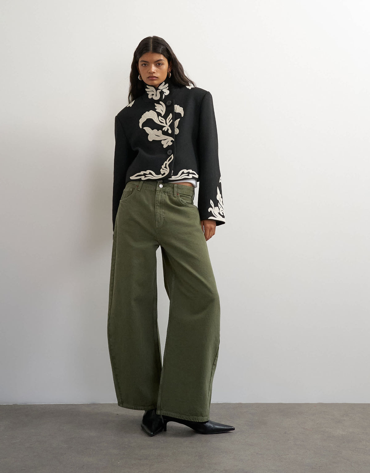Topshop mid rise baggy arc jean in khaki