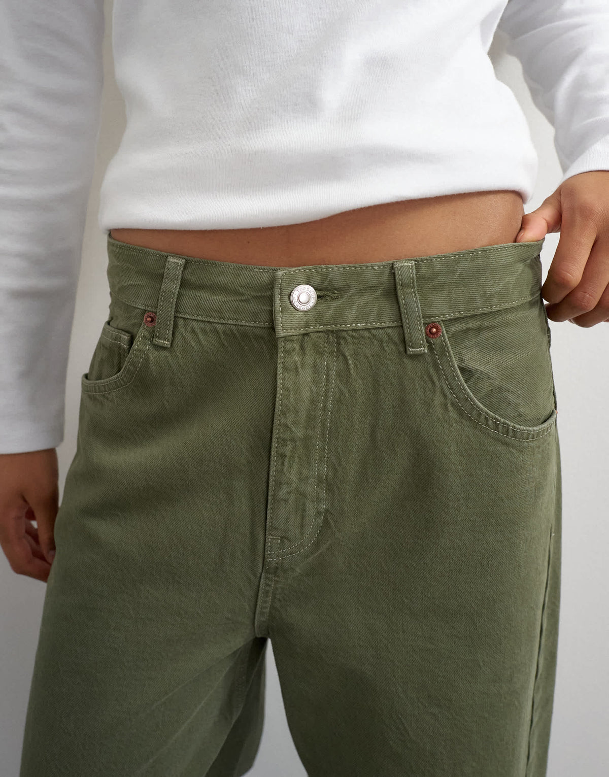 Topshop mid rise baggy arc jean in khaki