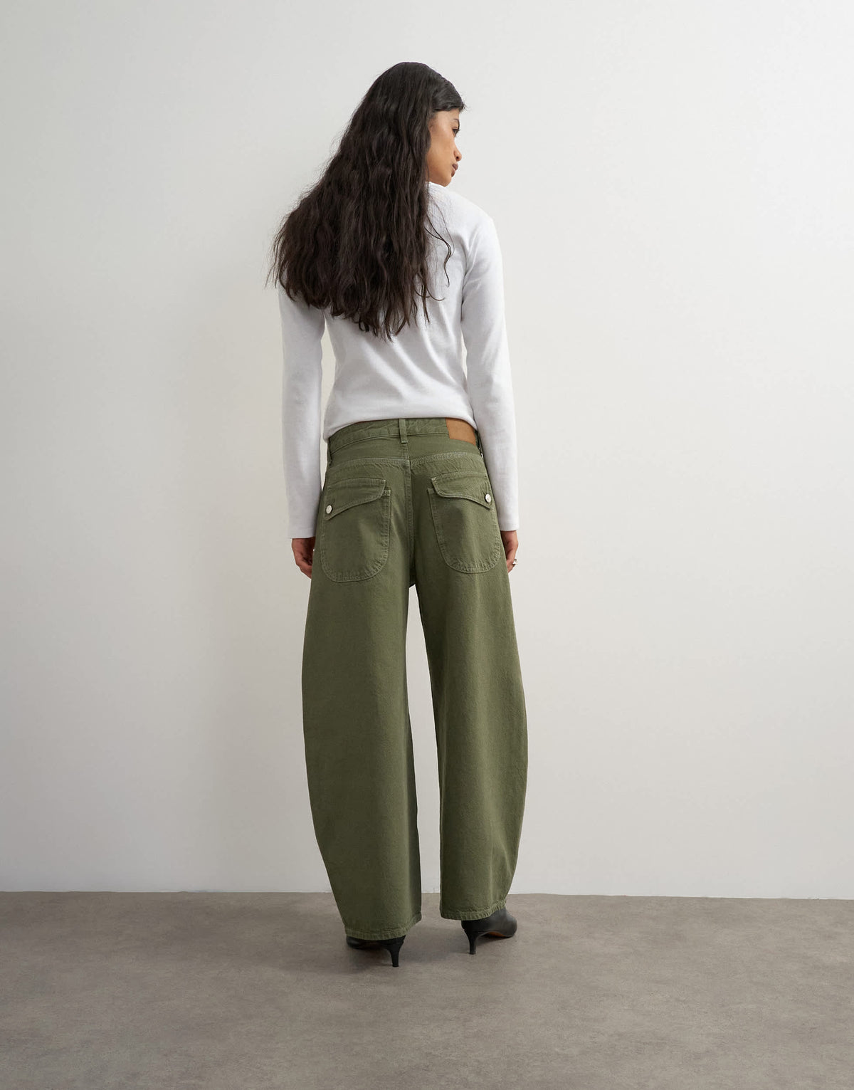Topshop mid rise baggy arc jean in khaki