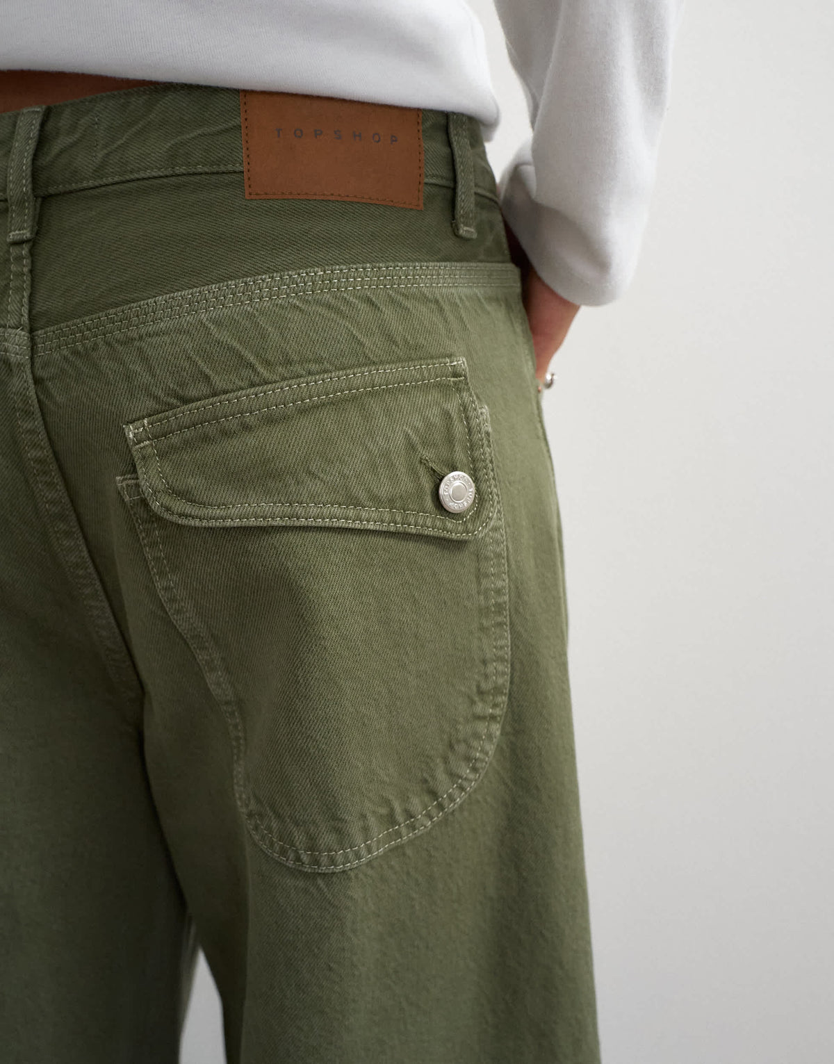Topshop mid rise baggy arc jean in khaki