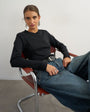 Topshop long sleeve micro v top in black