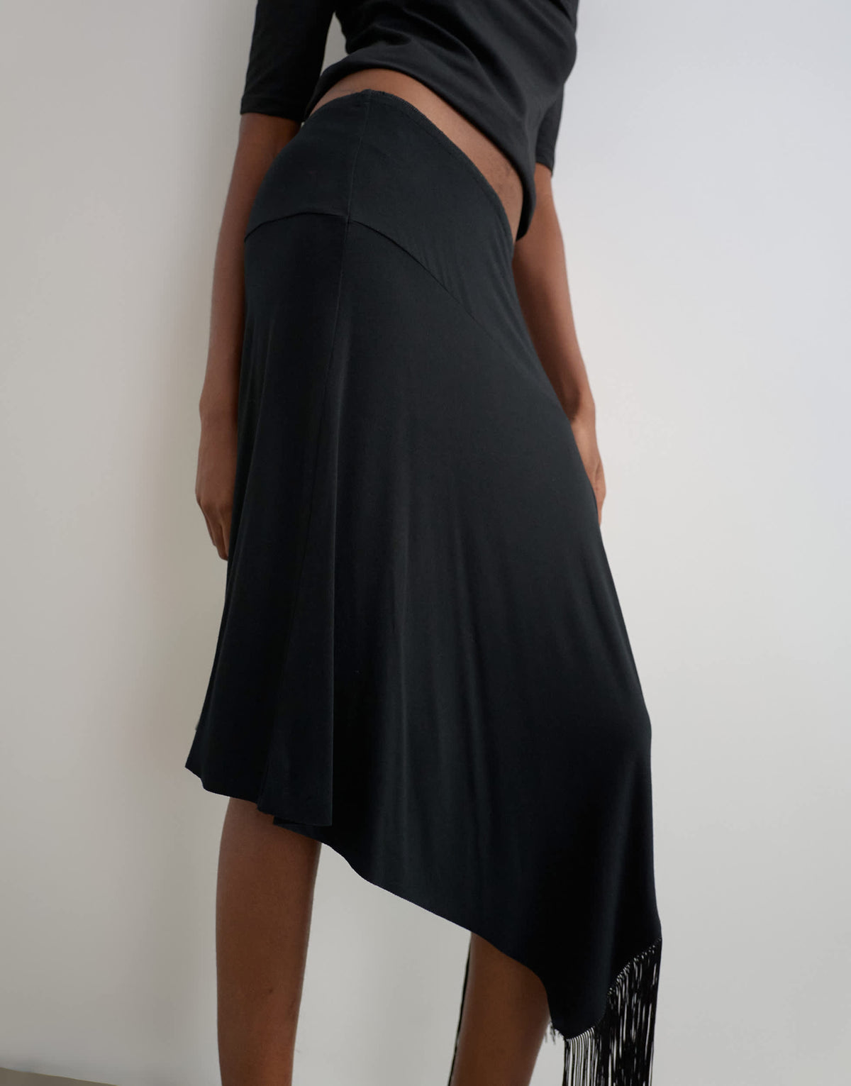 Topshop draped detail fringe skirt in black
