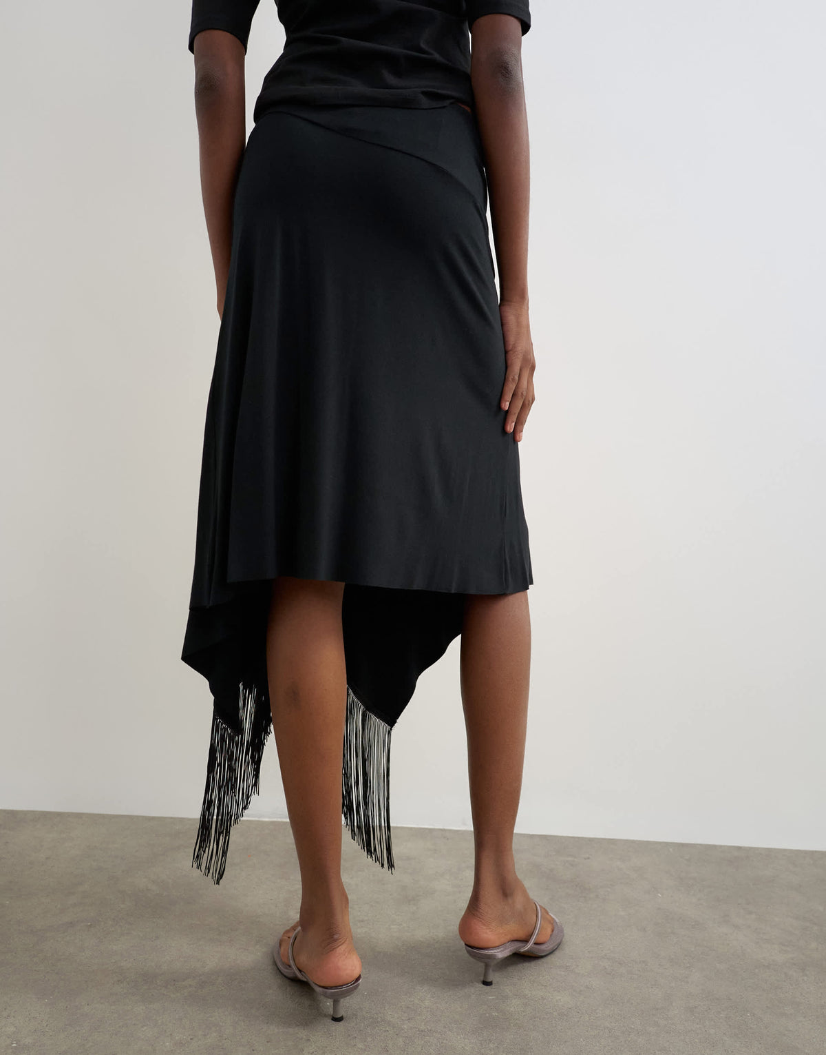 Topshop draped detail fringe skirt in black