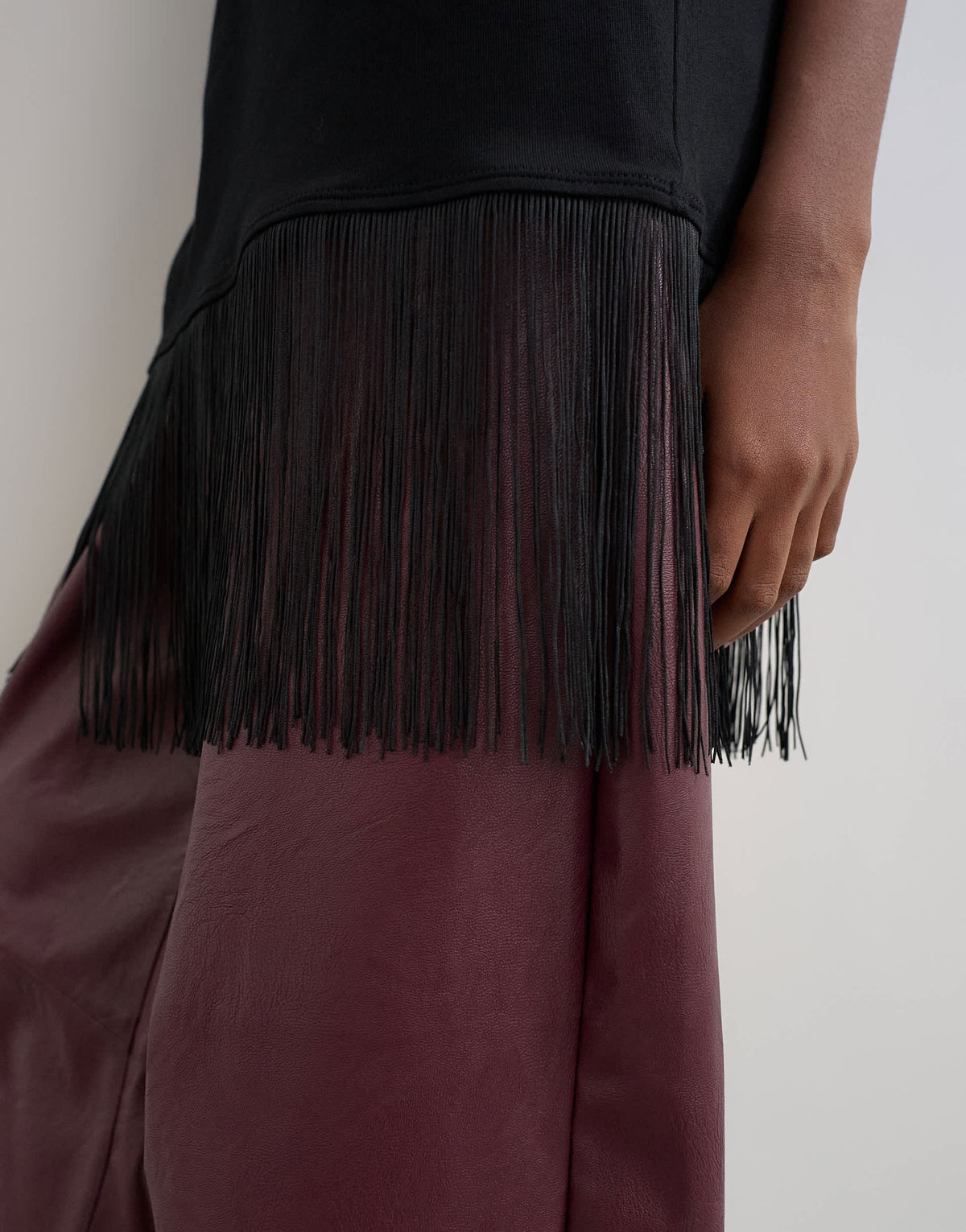 Topshop draped asymmetric fringe detail top in black