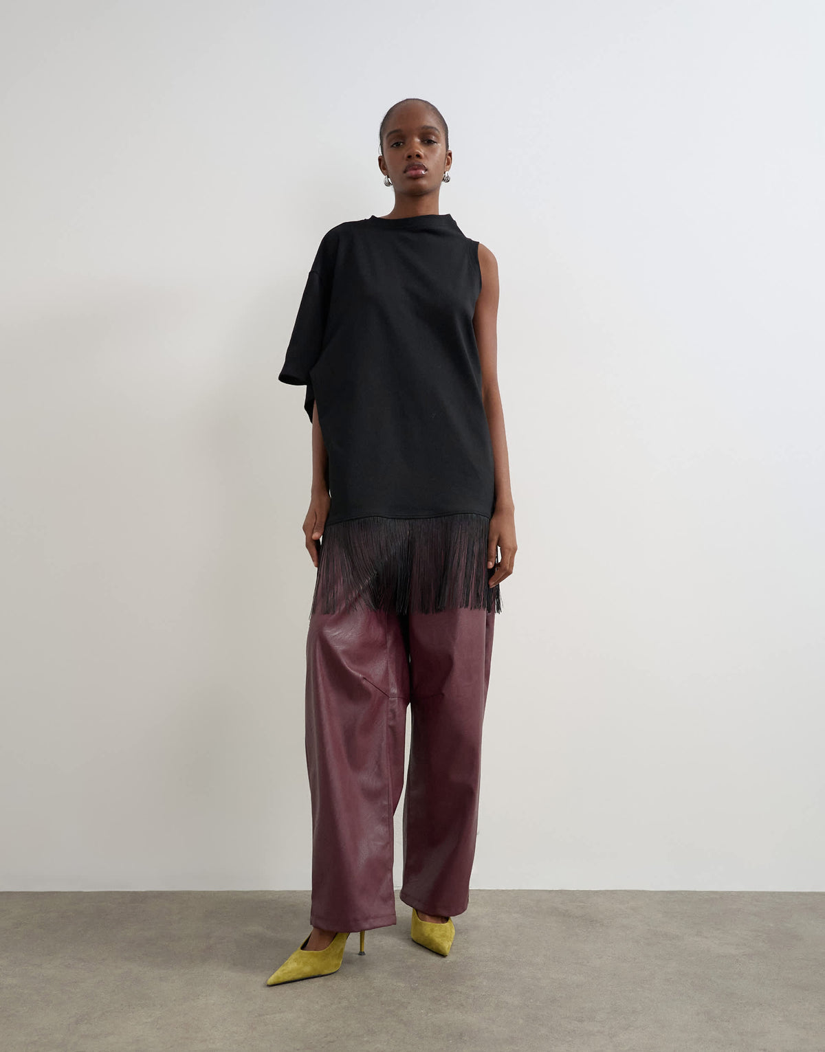 Topshop draped asymmetric fringe detail top in black