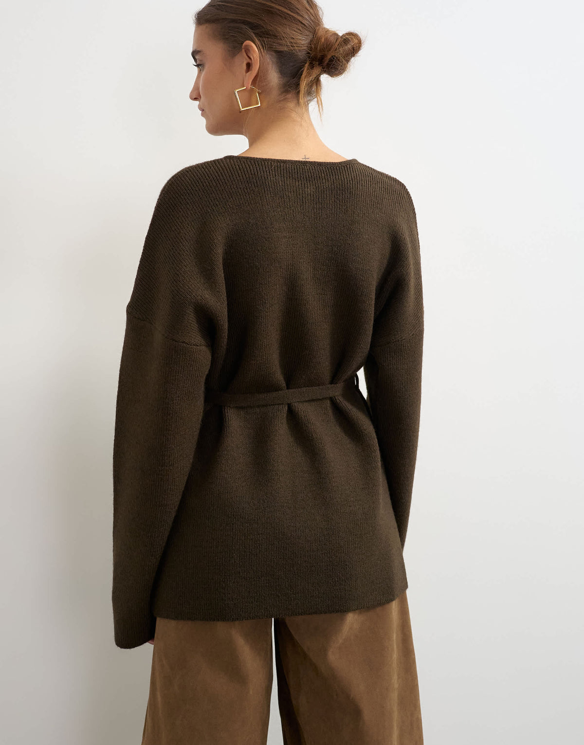 Topshop knitted tie back all needle cardigan in brown