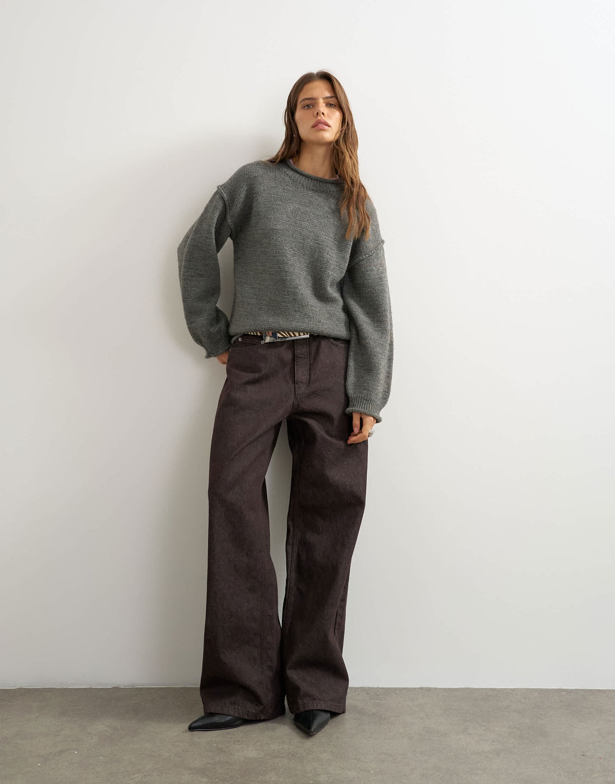 Topshop knitted roll edge chunky jumper in grey